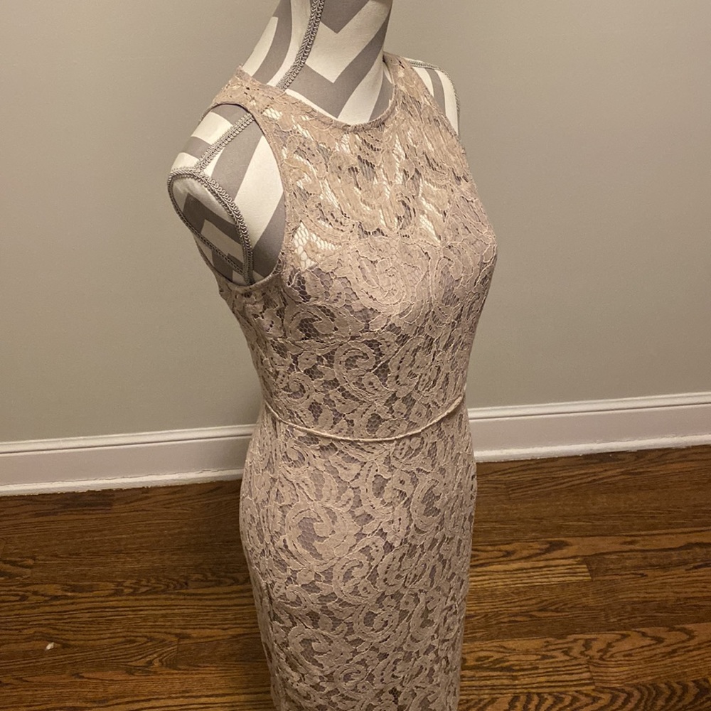 Marina Taupe Lace Dress - Picture 3 of 7